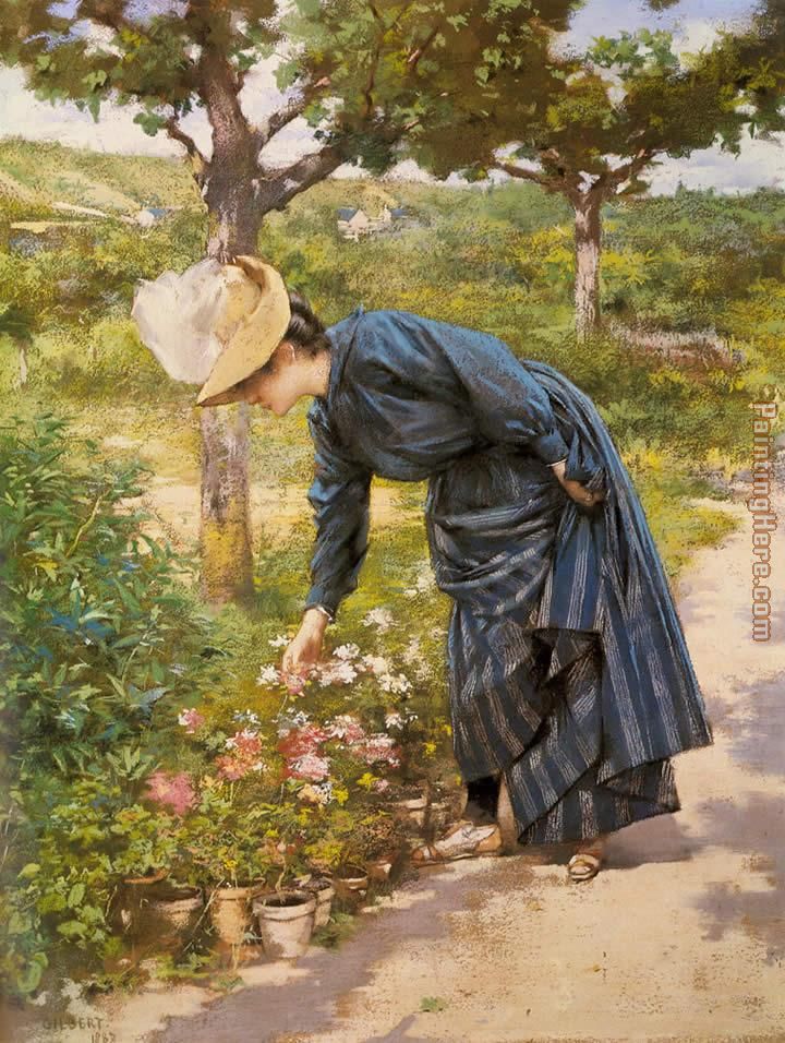 Lady in a Garden painting - Victor Gabriel Gilbert Lady in a Garden art painting